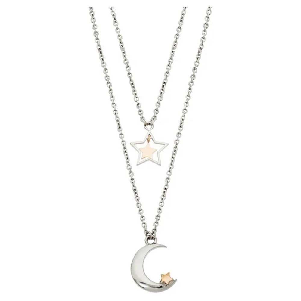 Stainless Steel Star & Moon Layered Necklace